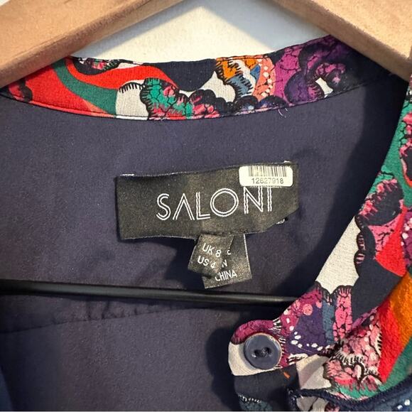 Saloni Red Blue Printed Silk Button Front Mini Dress 4 - Picture 15 of 16